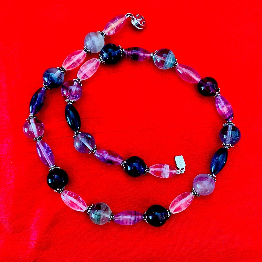 (#42) NWOT Fluorite & Siamese Fresh Water Pearl Necklace with 925 Silver Clasp
